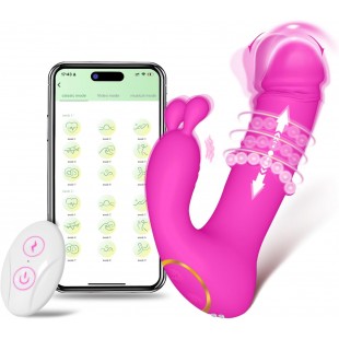 Vibrador com Estimulador de Clitóris, Com Anel Vai Vem e com a Função APP- Com 9 Modos de Vibrações ( Acompanha Controle Remoto )